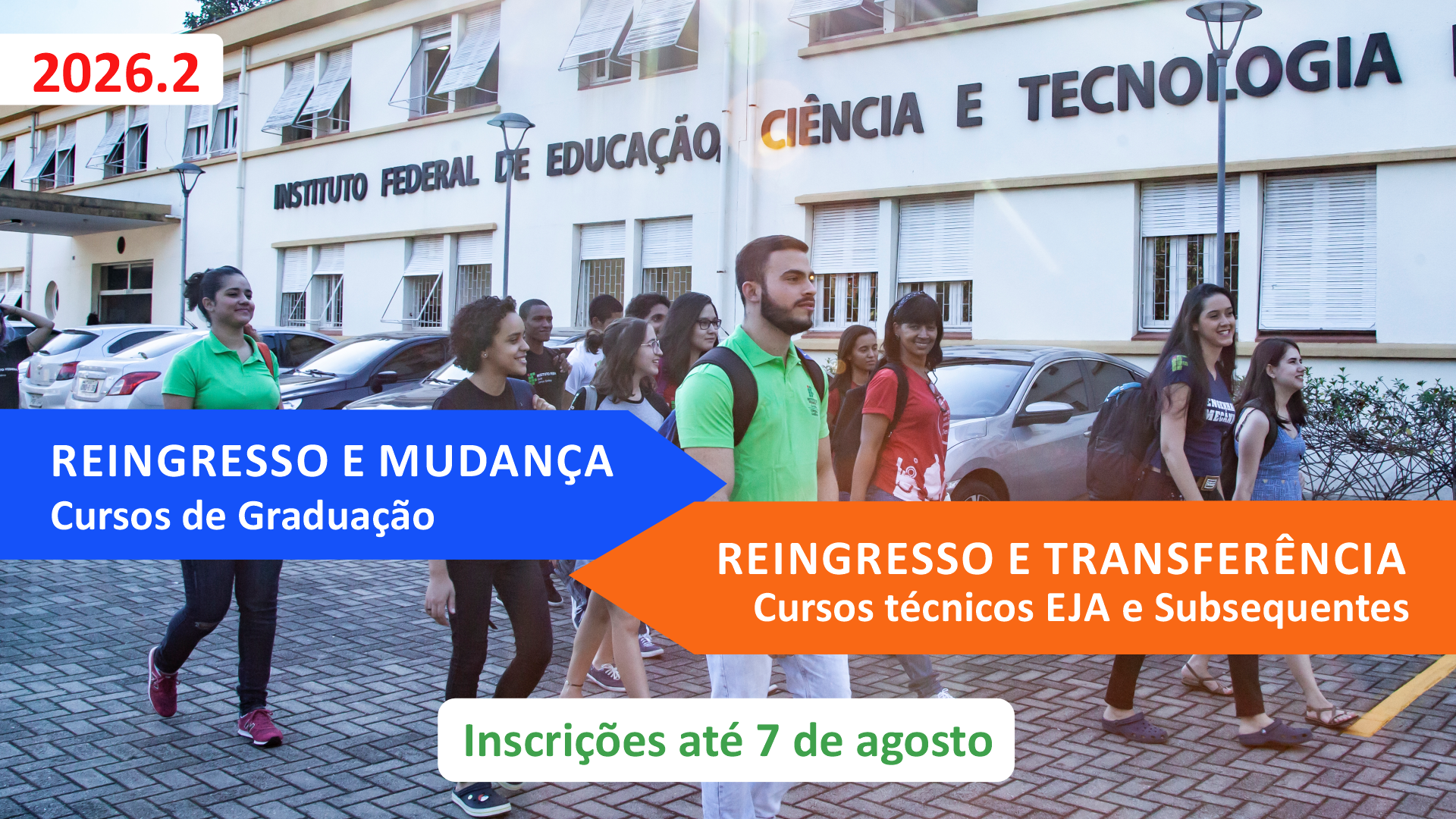 Câmpus Goiânia publicou os editais de reingresso, mudança de curso e transferência para cursos superiores e técnicos para o segundo semestre de 2026, com inscrições abertas até 7 de agosto de 2026.